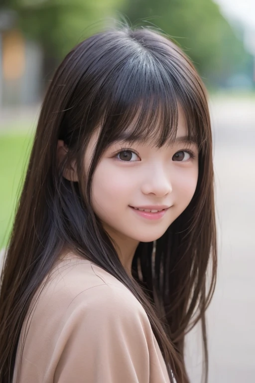 1girl, black hair, (14 years old:1.3),
A girl is sitting at the table across from me in the cafe, a cup of cafe latte on the table, She is looking at me and smiling, (whole body:1.3), a somewhat long face, loving gaze,
(8k, RAW photo, best quality, masterpiece:1.2), High detail RAW color photo, professional photograph,(realistic, photo realistic:1.2), ((best quality)), bokeh, using reflectors, f/1.4, 50mm,
japanese girl, detailed beautiful face, finely detailed face, (bashful smile:1.2),captivating smile, beautiful, extremely pretty, cute like a doll, female idol, round big eyes, small nostrils,
