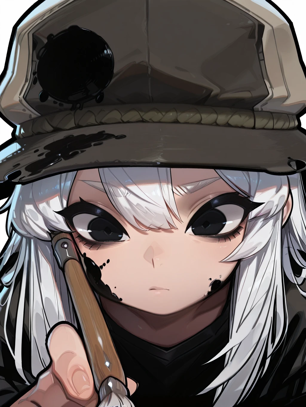 Character with white and pale skin, skeleton of medium height, military hat with a skull, black military clothing, high detail