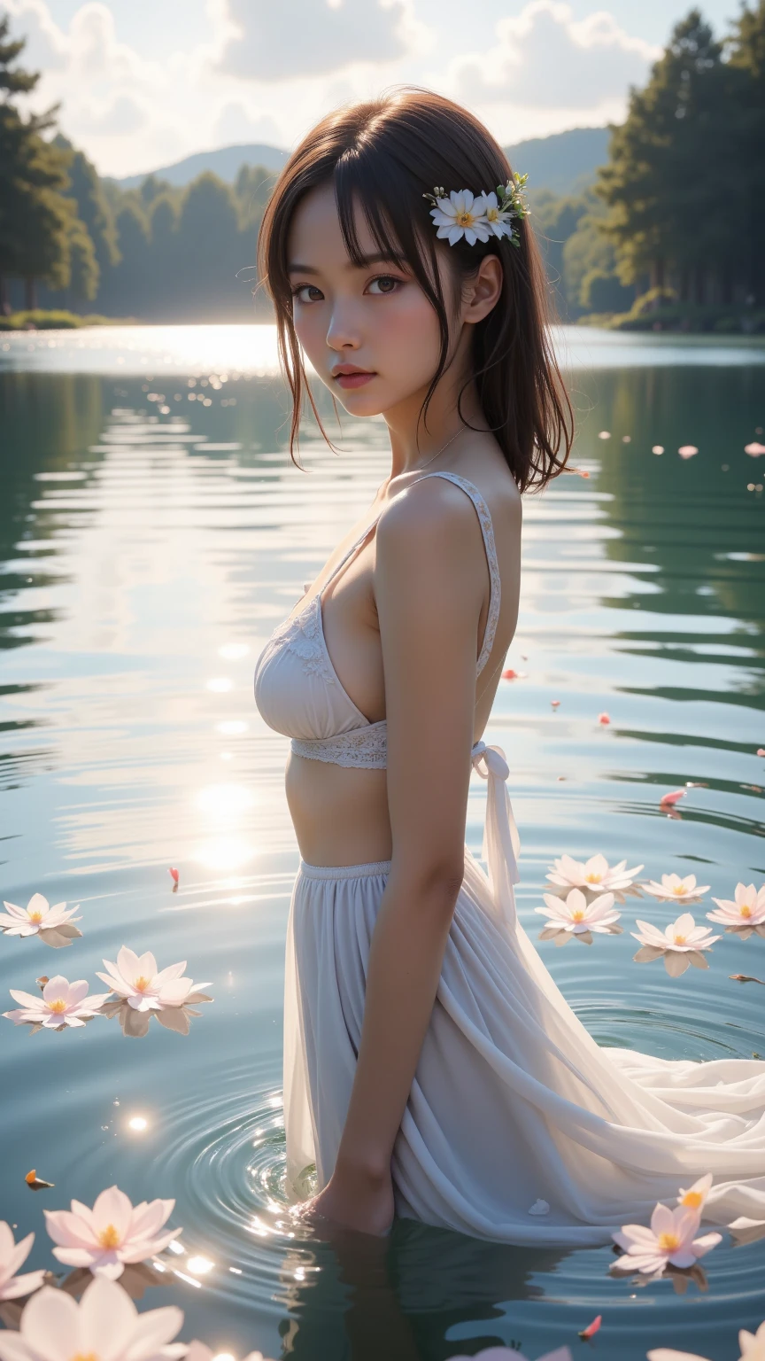 ((NSFW_STILL_SHOW、David Hamilton))、Oppai-Loli Twins、{(Strong wind|Floating Blonde hair)}、{(From Below:1.2|FullBody:1.2)}、Wide Shot、((Masterpiece:1.2, Photorealsitic:1.37))、8K Bestquality、((Detailed KAWAII Face))、Bright Shining Perfect eyes、zydG、{(Childish|Gigantic Cleavage:1.37)}、(Detailed open crotch、Detailed Oily Porcelain skin textures)、No Underwear:2、extremely detailed、Flowers、Transparent celestial robe、{Dark Red Leather High Collar|Red lip}、Smooth shading、Soft Lighting with many Follow lights、clear focused、bokeH、{ssmile|perplexed|seductiv|Flower wreath|Princess Tiara}、forest lakeside、(Light Particles:1.2, Lens Flare, Luminescent Particles:0.6、Fantastic atmosphere:1.2)、{Dynamic Pose|Kissing}、