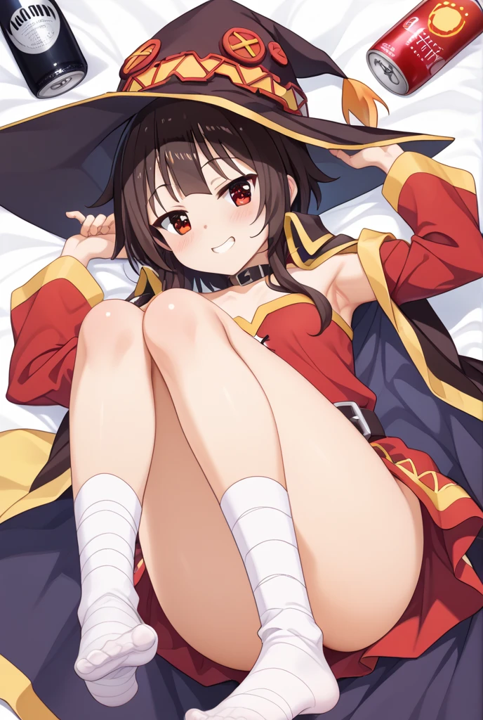 Megumin masterpiece, highest quality,High leg swimsuit,Ahegao,blush,naked,
,Sitting with legs apart,Sexy pose,Low - Angle