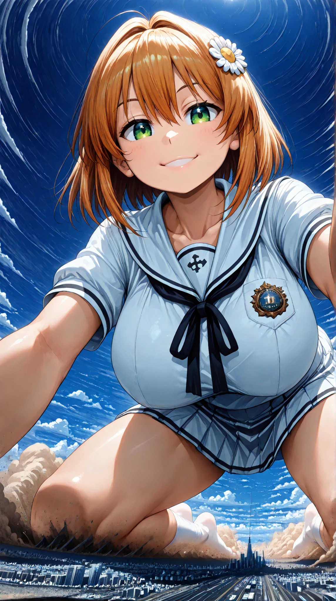 score_9, score_8_up, score_7_up, source_アニメ, sakimiya iruka, red hair, green eyes, one side up, medium hair, green scrunchie, hair ornament, shiny skin, rating_explicit, large breasts, large ass, Race Queen, highleg, (scared),(tears:1.3),(open mouth, shout),(sweat:1.2), (steam on body, heavy breathing), (trembling:1.4), saliva, bouncing breasts, unaligned breasts,(motion lines:1.5), motion blur,(pussy juice, Squirting:1.5),(Lean back and look straight up:1.2), jaw, throat, open legs, orc,1man, vaginal penis, sex from behind,(huge penis:1.3),pole dance, on stage, from below