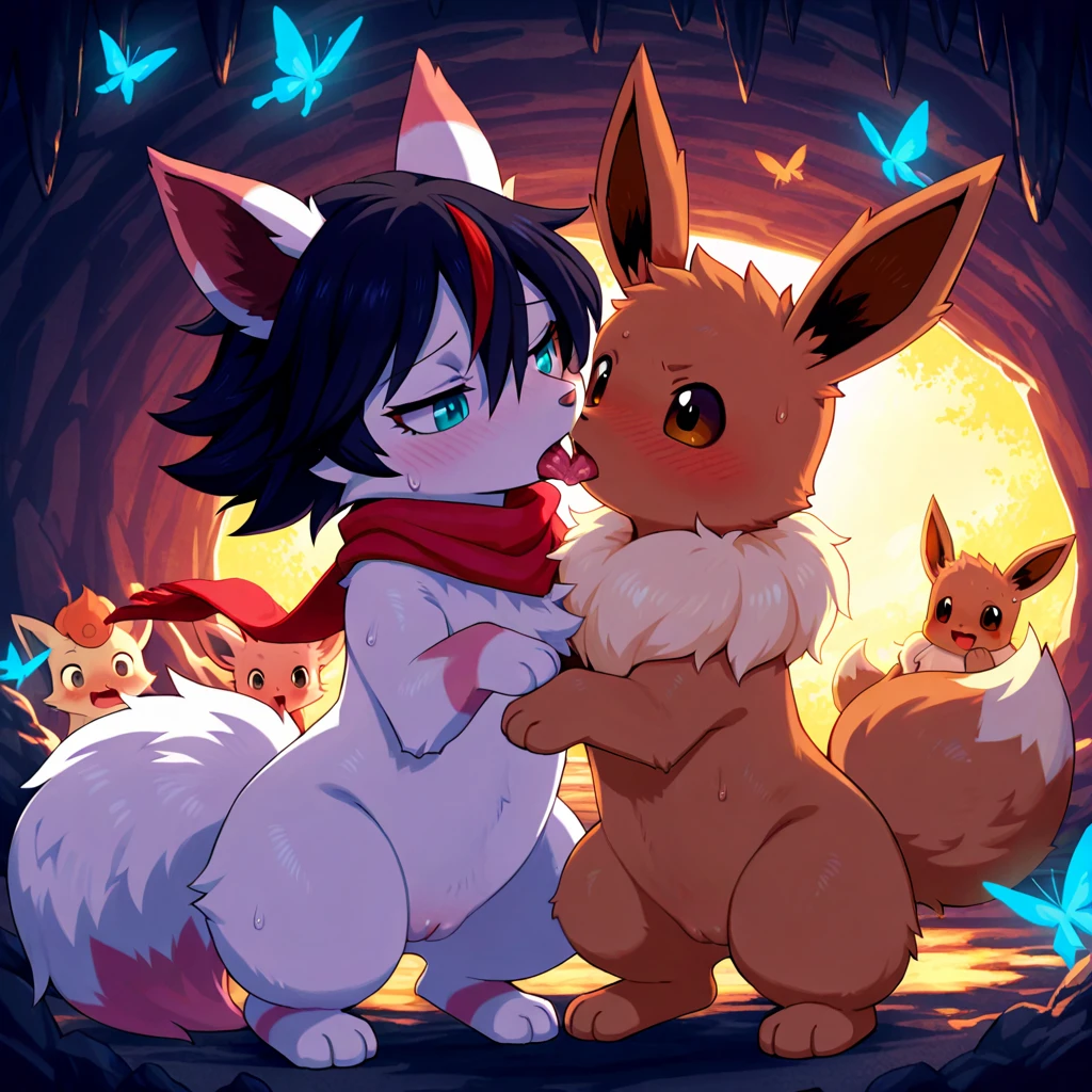 Two girls, score_9,score_8_up,score_7_up, source_cartoon, source_furry, (renamon from digimon, female), BREAK, and a (female Guilmon from digimon), naked, BREAK, pov, human viewer, pov blowjob, collaborative fellatio, they are both sucking on viewers cock, eyes closed, sharing a cock