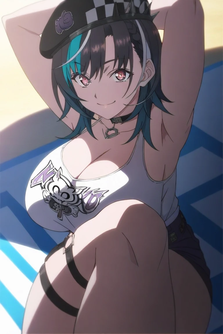 angel, wing, masterpiece, detailed quality, 1girl, solo, gradient background, score_9, source_anime, score_8_up, score_7_up, x3dce, 3d, IncrsXLBrknGls, broken glass, upper body, (reflection), ebiblue, gesugao, glowing eyes, blush, wide smile, hands on face, drool, floating hair, debris, Put on a blindfold ,There were chains around her