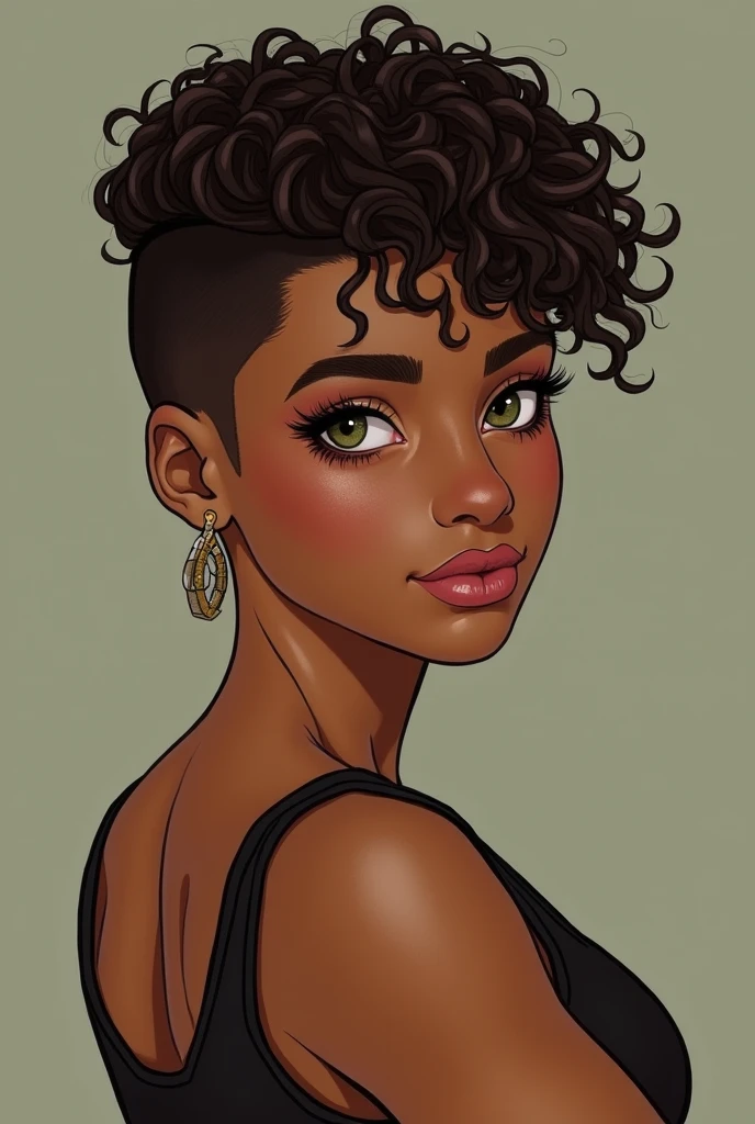 female centaur with the lower body of a giraffe. upper body dark-skinned and short black curly hair. savannah in the background