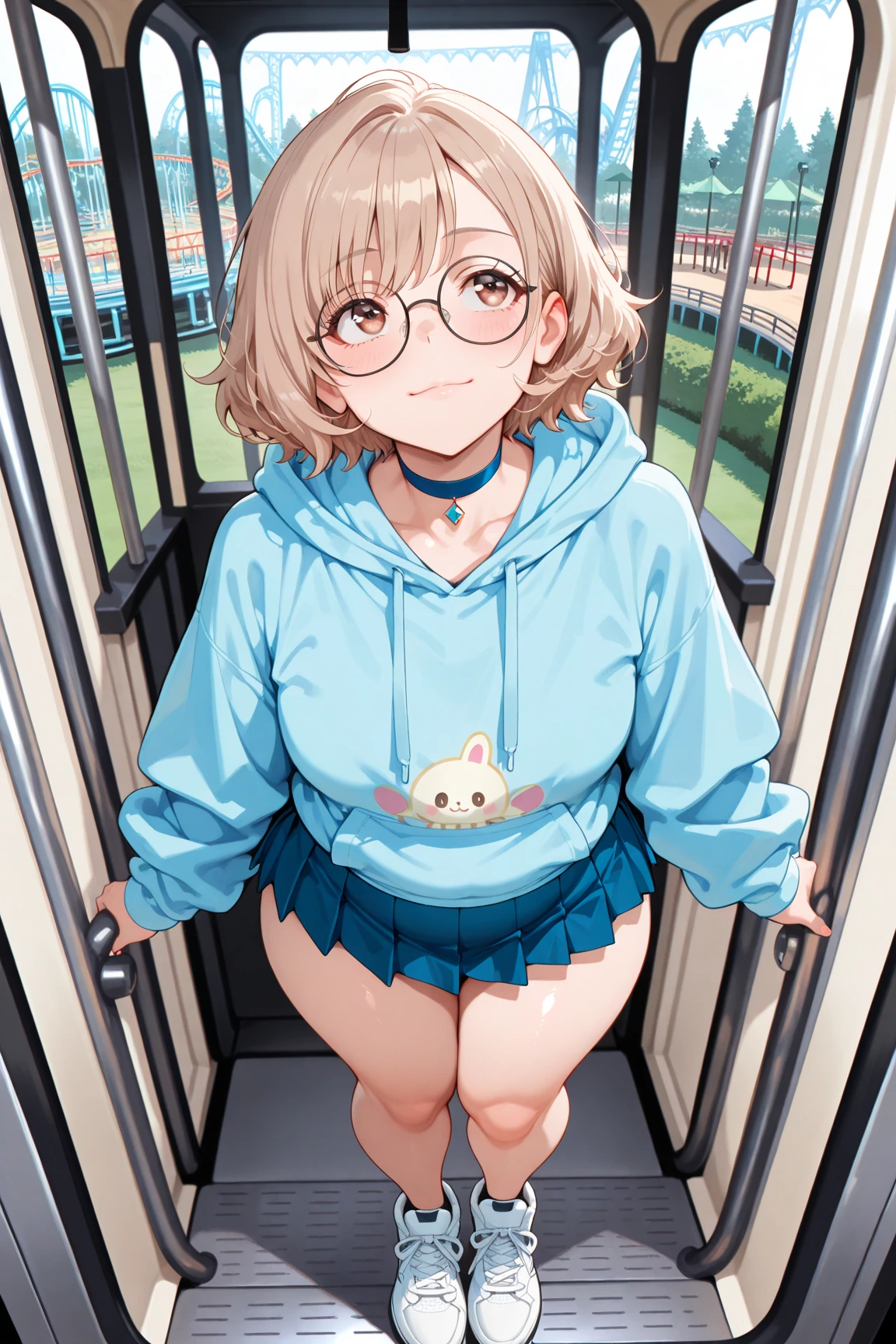 8K、masterpiece、Japanese、Woman wearing glasses、anise、from the front、smile、Childish、Big Breasts、Transparent school swimsuit、night、Bedroom、Spread your legs and show、Pee is yellow