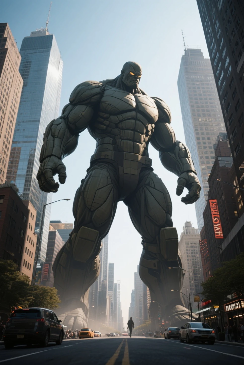 (giant towering statue upper body:1.5),(cyberpunk cityscape background:1.2),ultra-realistic,high quality,high resolution,8k,masterpiece:1.0),ultra-detailed,worshipers on the street:0.8)