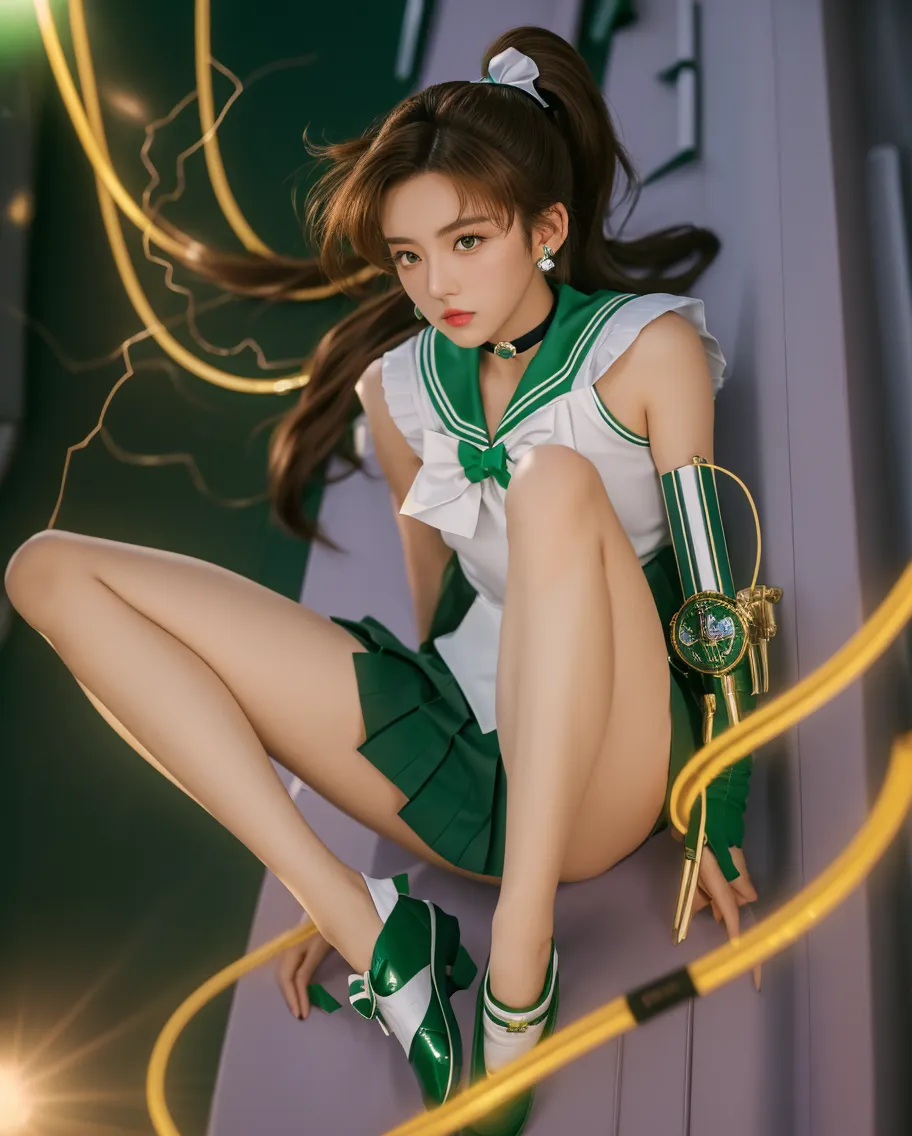 (Best Quality,4K,8K,hight resolution,masutepiece:1.2),Bright light source、Tecateca、poneyTail、Cute hips、Reveal clothing、Gwen Stacy in high-tech Green Goblin armor, Red Eyes, evil smile,Mysterious atmosphere,green villain armor, intense emotion, adrenaline rush,, inspired by comics, intense contrast, eerie green glow, dystopian settings, High-tech armor, villain version