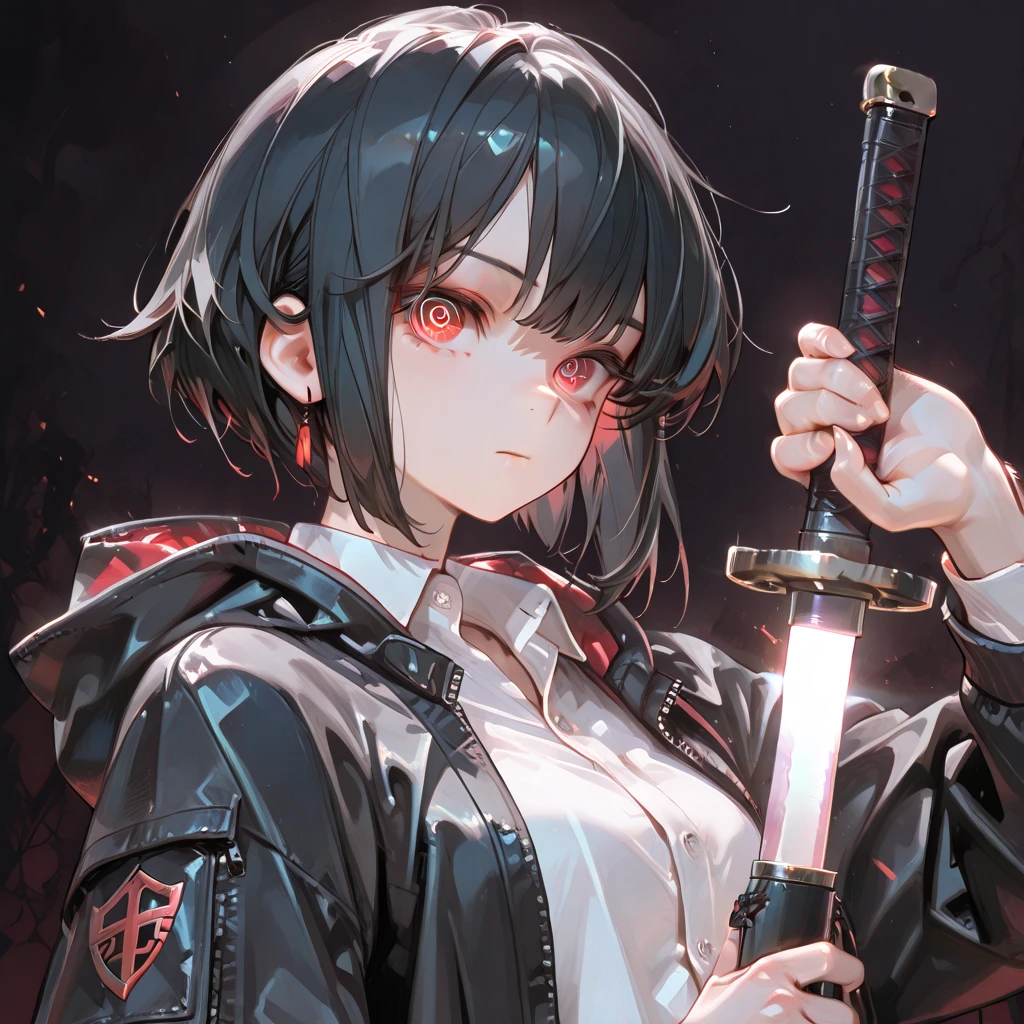 1girl,{Zombies},black hair,short hair,red eyes,wearing glasses,nurse hat,medium breast,sweat,long black boots,standing,nurse suit