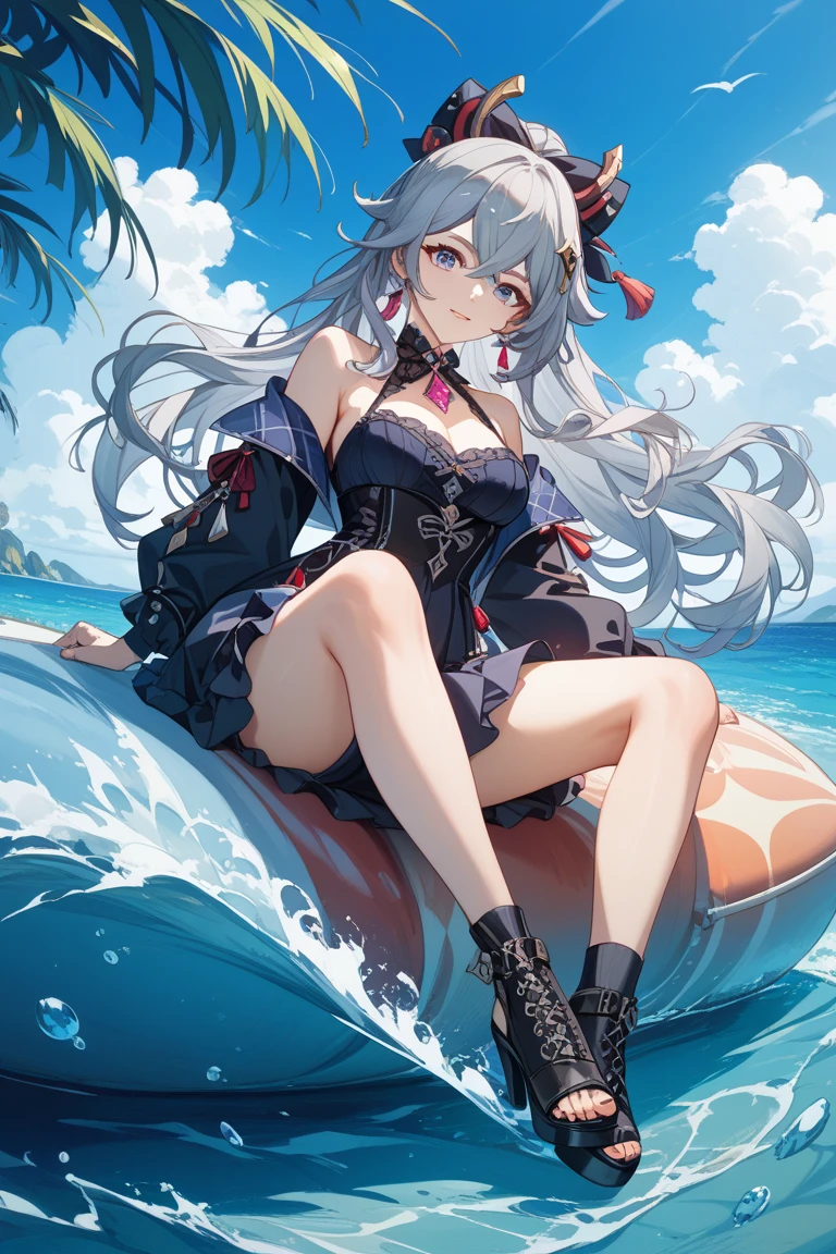 Twin-gun chan、Island Breeze（Kantai Collection）、1 female、solo、Long Hair、chest、Viewer&#39;s perspective、blush、skirt、Blonde、Big Breasts、Simple Background、hair ornaments、Knee socks、gloves、White background、belly button、Hair between the eyeouth closed、underwear、、clavicle、Yellow Eyes、プリーツskirt、hair band、Sailor suit、No sleeve、Elbow Gloves、stripe、白いgloves、ミニskirt、Sailor collar、青いskirt、Crop top、Wet、neckerchief、Side bust、Skin Dentition、High leg、黒いhair band、青いSailor collar、stripeKnee socks、別のchestのサイズ、マイクロskirt、黒いneckerchief、錨のhair ornaments