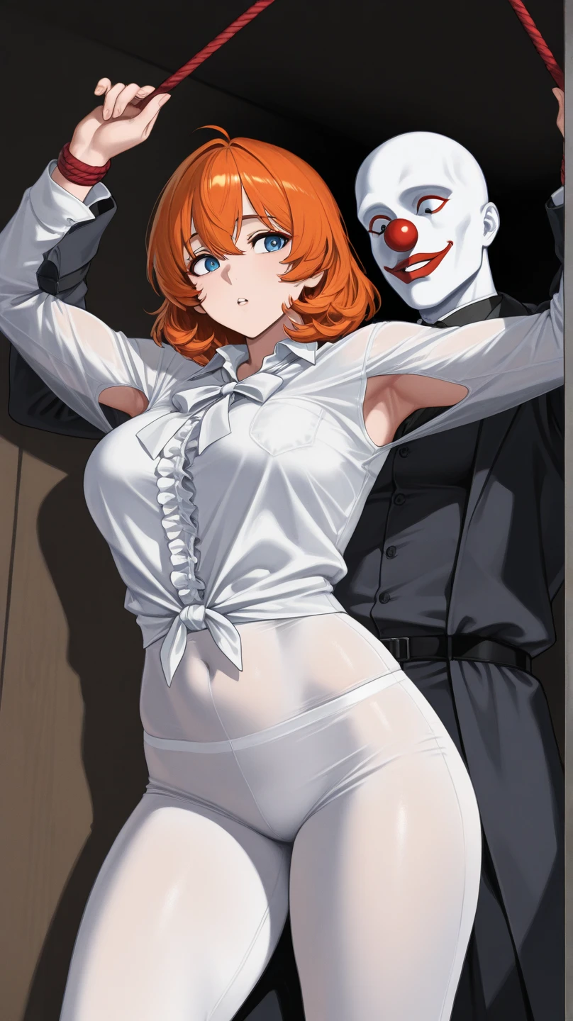 (masterpiece:1.4), (best quality), (detailed), (highres) BREAK
1girl,<lora:highriseV15:0.6>, (highrise_mask:1), smile, solo, red hair, short hair, cleavage, breasts, close-up, office lady, business suit, black pants, necktie, night sky, moonlit sky, night