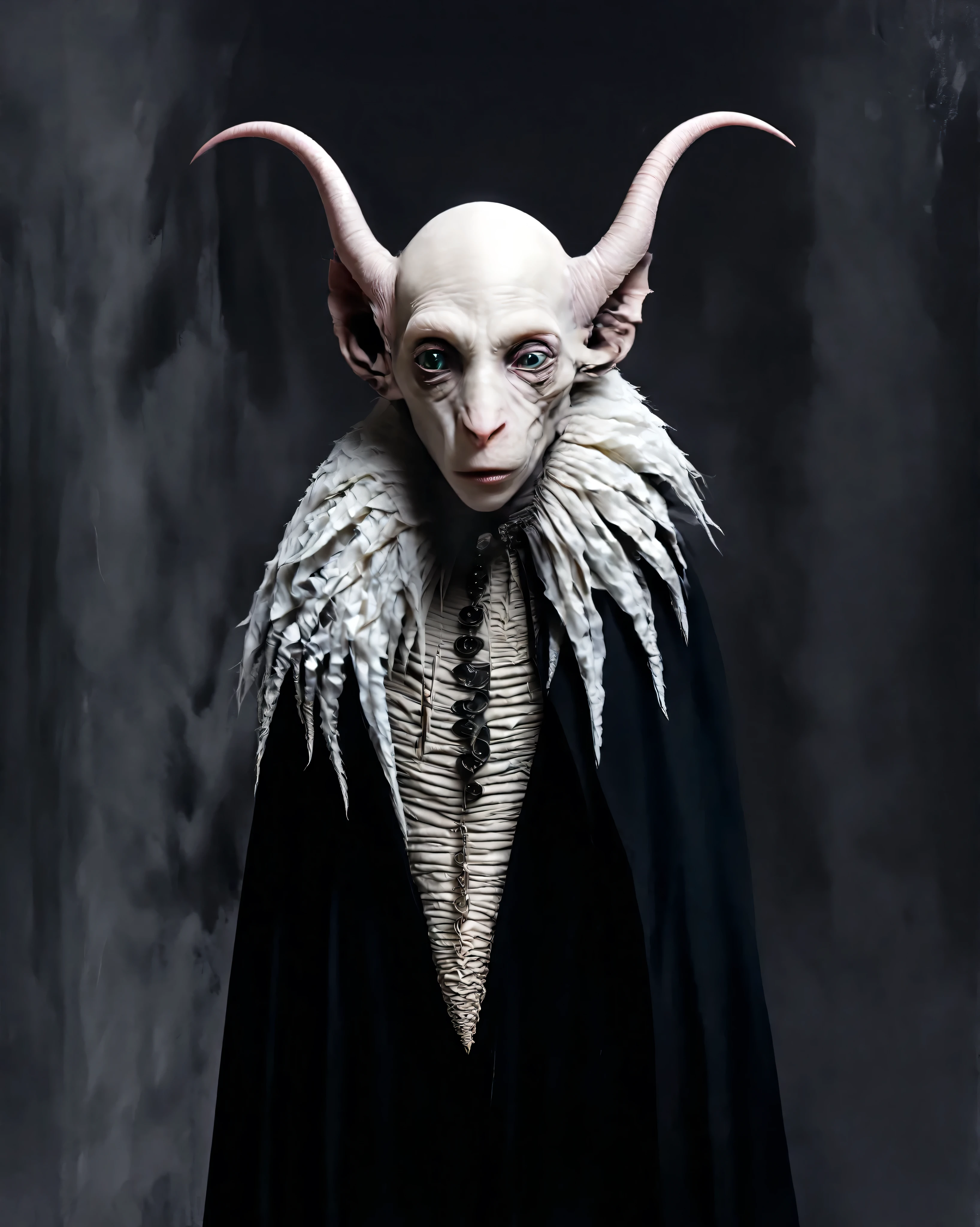 Hyperrealistic Nosferatu inspired, photography, trendy close up, Making an impossible move, perspective, dark background, strange, dead animals in a Gothic castle, leather, extreme and sinister fetish, straps and zippers, fetishist, sadomasochism, Extremely bizarre, until