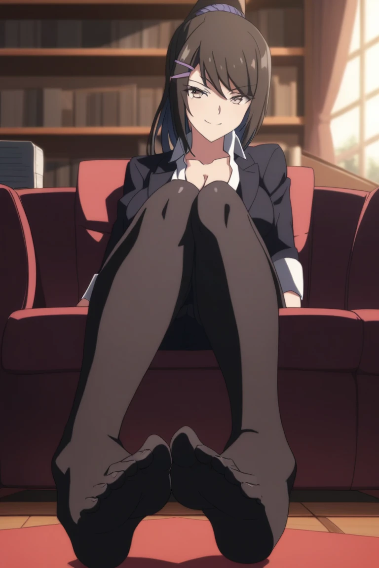 himeno-lora, 1girl, eyepatch, black hair, short hair, blue eyes, green hair, gradient eyes, dark hair, dark green hair, blue-green eyes, necktie, solo, himeno (chainsaw man), black necktie, formal, suit, shirt, collared shirt, white shirt, black jacket, jacket, looking at viewer, masterpiece, best quality, , creampie, cum in pussy, cum in vagina, cum filled, legs spread apart, , white background