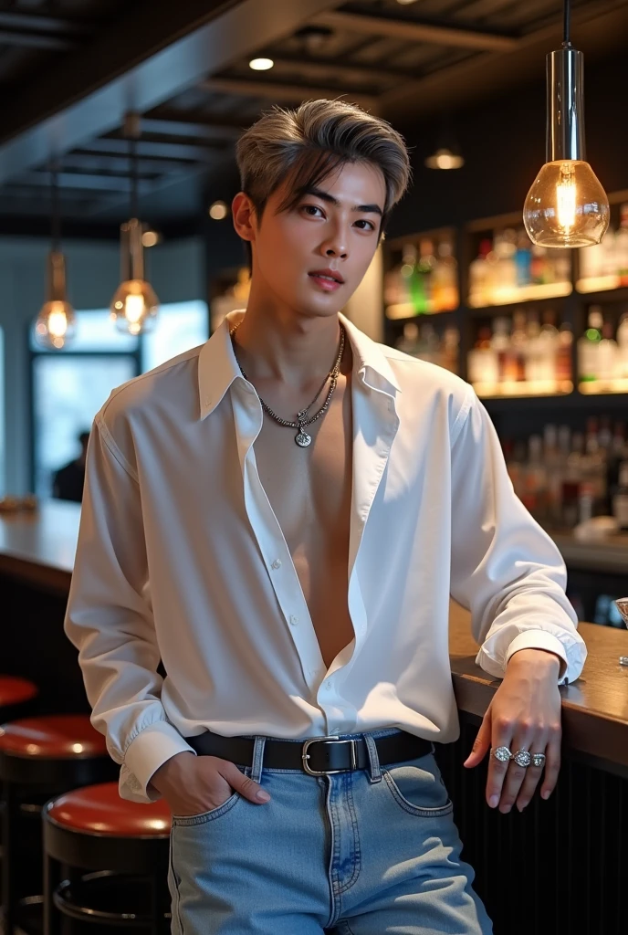 photo of a handsome (korean man), ((futuristic fashion show)), (Supermodel), runway, (smirk:0.7), coiffed hairstyle, (oily skin), (looking at viewer), fashion model posing, b0ndage, ((bondage strap outfit)), male focus, dynamic movement, (ultra realistic, masterpiece, hdr, intricate details, detailed background, depth of field), dynamic pose, dynamic angle.  full length shot(fls) , big thighs , big hips , insane details, hyper details , photorealistic , only male , handsome boy , fat buttock , puffy nipples , 16k resolution , ultra-high clarity , hyperrealism, uhd,. K-pop, whore , slutty whore , swollen nipples ,  grins
