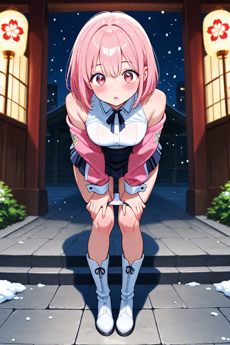 ((masterpiece, best quality)),high resolution, ultra detailed,8k,16k, detailed background, perfect lighting,detailed beautiful eyes,1girl,solo,nsfw,embarrassed,blush,look at viewer,steam,sweat, bottomless,fisheye lens,(from below:1.1),
standing,(show off pussy,cowboy shot,from front,skirt lift:1.4),in heat,open mouth,wavy mouth,iroha tamaki,pink eyes,blunt bangs,pink hair,short stature,pale skin,small breast,house,(flat anime style),long hair,skinny,city,night