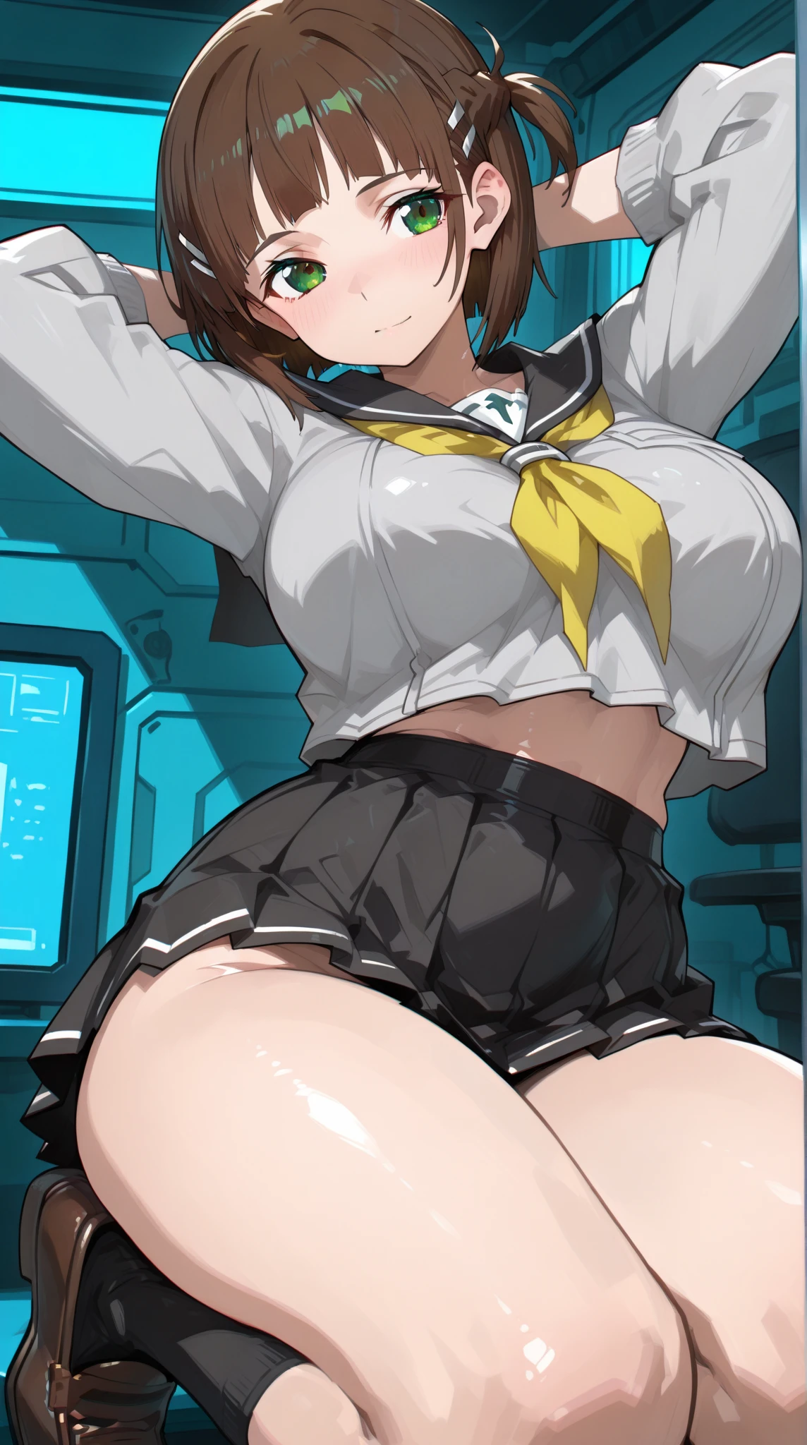 Misaka Mikoto、masterpiece, highest quality, High resolution ,Stains on panties、 downShot, mini skirt, Pleated skirt, Knee socks, ass pov, Cowboy Shot, Showing panties, Showing off your ass, Look Down, close, Huge breasts, Thick thighs, Stick your butt out, Big Hips, Low Angle, Huge Ass, My butt is too big to fit into the skirt, Orgasmic face, Looking at the audience, From behind, From below, Look Down, make out, Grab your ass, Put your hands on your buttocks, striped panties, Squat with your legs apart