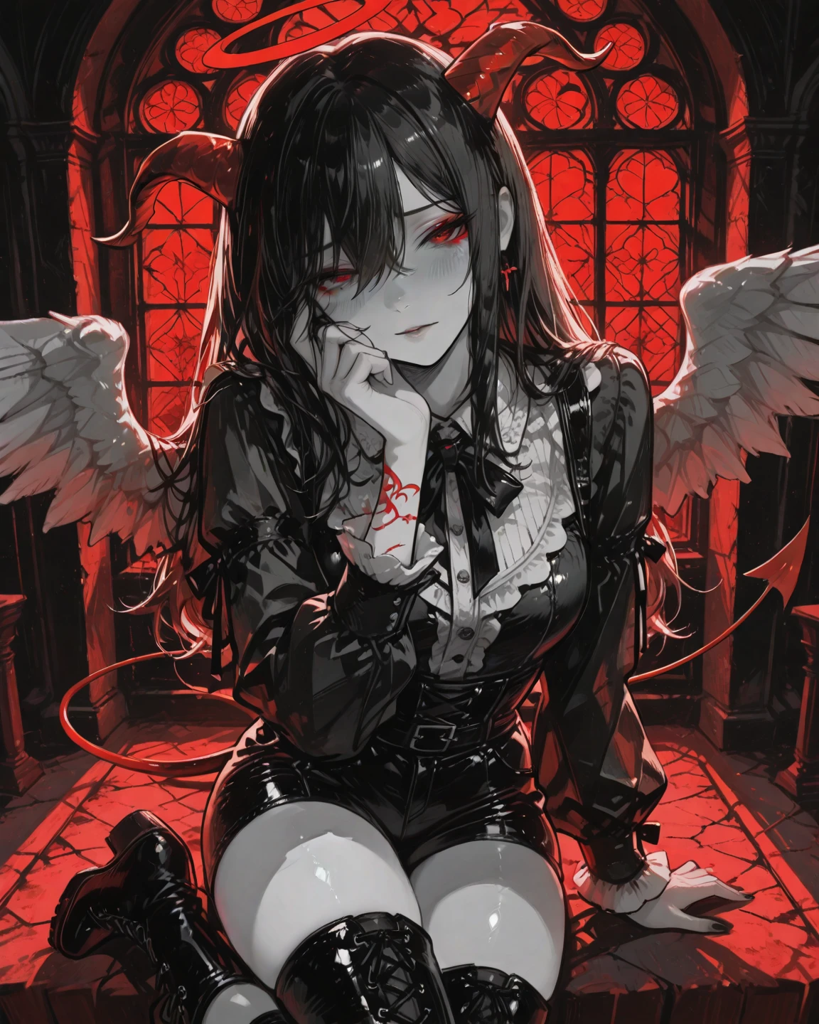 Zombie little girl,With vampire teeth,lie on the floor,Expose胯部,White and transparent,凸起Sexy的,On the street,Watch,Spread the joy of leg presses,Clothes are tattered,There are bite marks on the body,View from the side,pained expression,Sexy的,Lordosis and kyphosis,Half-kneeling position,His whole body is covered with blood,crazy,Bite marks all over the body,Skin changes,Grow claws,The main character is biting another ,Grow fleshy wings,Grow a fleshy tail,youth,Junior High School Girl,open,Exaggerated expression,legs spread apart,Expose胯部,Wearing gymnastic clothing,Expose,Yandere,Blood-colored clothes,lean down,forward and backward,Sexy,charming,Scene,best quality,dark background,Loli,Gothic,Have vampire blood,Grow vampire wings,Grow a vampire tail,Sharp teeth,Expose最里面的裤子,Someone pinched my tail.,Expose了舒爽的表情,Blushed,cute,Small,On the hotel bed,The body is tied up with ropes,The body lies on the bed,Support your body with your hands,Kneel on the bed with your legs,forward and backward,The body is full of milky white liquid,Bleeding from under my ass,Use your hands to touch the middle part of your lower body,Wearing red clothes,There is no obstruction underneath