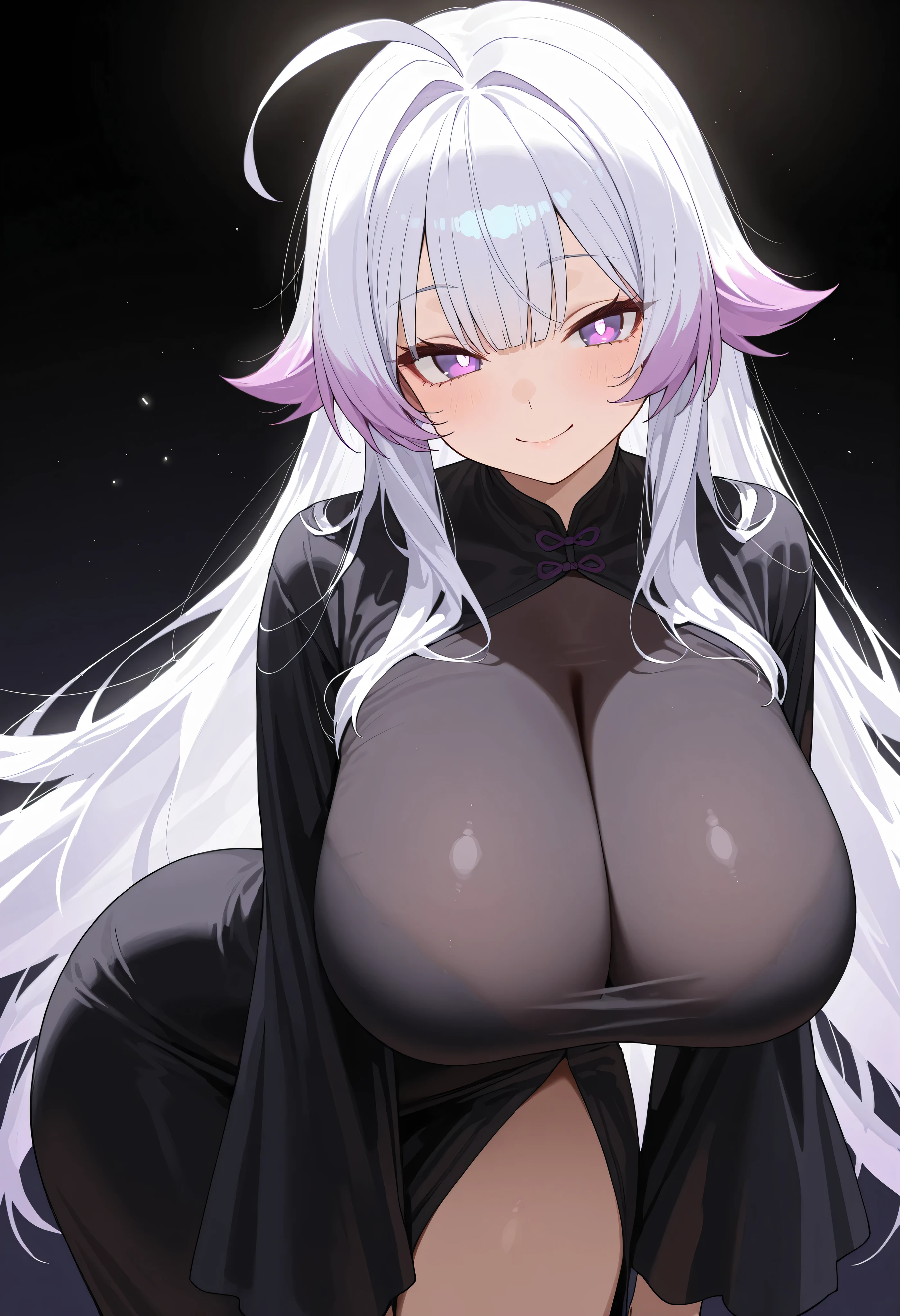 Gray Hair、Long Hair、Purple eyes、very, very big breasts、Nipples、Breast milk squirting、勃起したNipples、Face after climax、smile、Soaking wet、Mole on upper chest、Nipplesが少ない、(女Ninja)、(Ninja)、Adult sex appeal