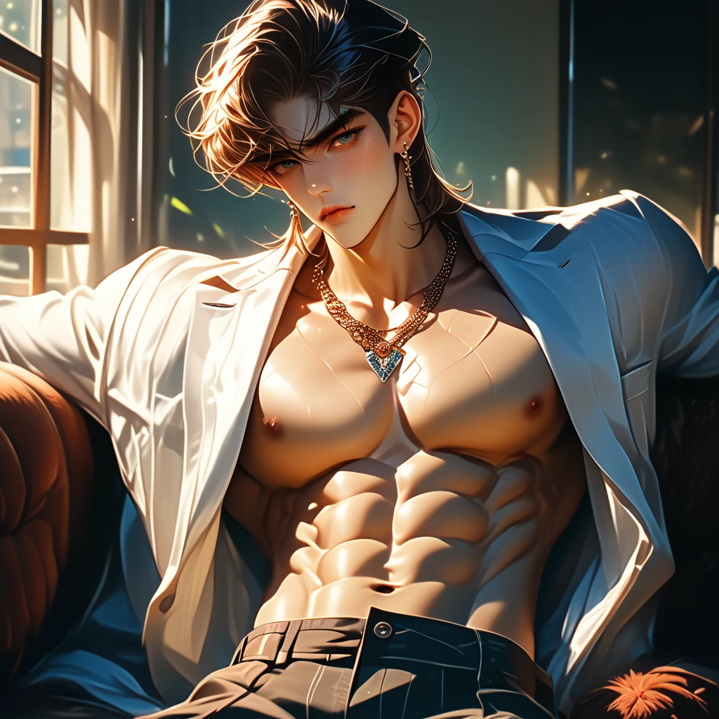 ((top Quority,8k,tmasterpiece:2),Suitable for men aged 40,Kogoro Mouri,lying down,hairy chest::1.7,Crew cut,top views(malefocus),Armpits,Male shape,mascular,rough,nipple bump,Raised sexy,Correct anatomy::,sbeard::1.5 Honey-colored eyes::1.8 ,Photorealsitic,mannequin,full bodyesbian,Almost naked,POV,top angle,Correct anatomy,Explicit content,Bala,,drippy,Very short hair,whaite hair,(perspiring:1.3),bodily fluids,Before expressions,HD,dark shadow,band:1.5