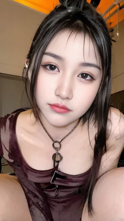 best quality,tmasterpiece,A high resolution,1girl,Floral bra set,hair adornments,choker necklace,jewelry,beautiful face,dingdall effect,realistic, lying,dark studio,edge lit,two tone lighting,(high detail skin:1.2),8k uhd, dslr, soft lighting, high high quality, volumetric light, sneak shot, photore, A high resolution, 4k, 8k, Background bokeh,