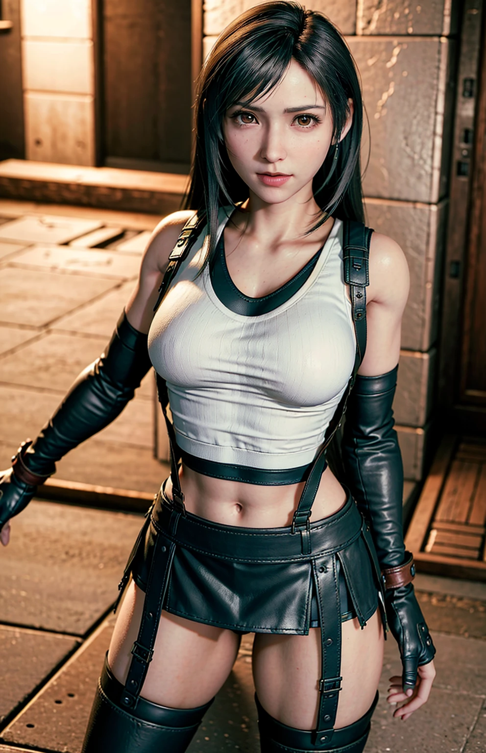 8k, real picture, intricate details, ultra-detailed,(photorealistic),
<lora:tombraider_classiclaracroft-11:1.0>   lara croft, expressionless,  blue tank top, (fingerless gloves:1.1), brown hair, shorts, brown eyes, gloves, fingerless gloves, holster, belt, tank top, brown shorts,  black gloves, shirt, bare shoulders, ponytail, long hair, jill valentine, collarbone, (facial freckles,imperfections:0.4), weapon, green shirt,
simple background, 
<lora:theovercomer8sContrastFix_sd15:1.0> to8contrast style, in a dark room, two tone lighting, octane,
<lora:hipoly3DModelLora_v10:0.2>,
<lora:angry:1.0> angry,
<lora:animeLineartMangaLike_v20Offset:0.1> lineart,
(mud on face:0.5),
close-up,
<lora:long_ponytail_hairstyle:0.4> long_ponytail_hairstyle