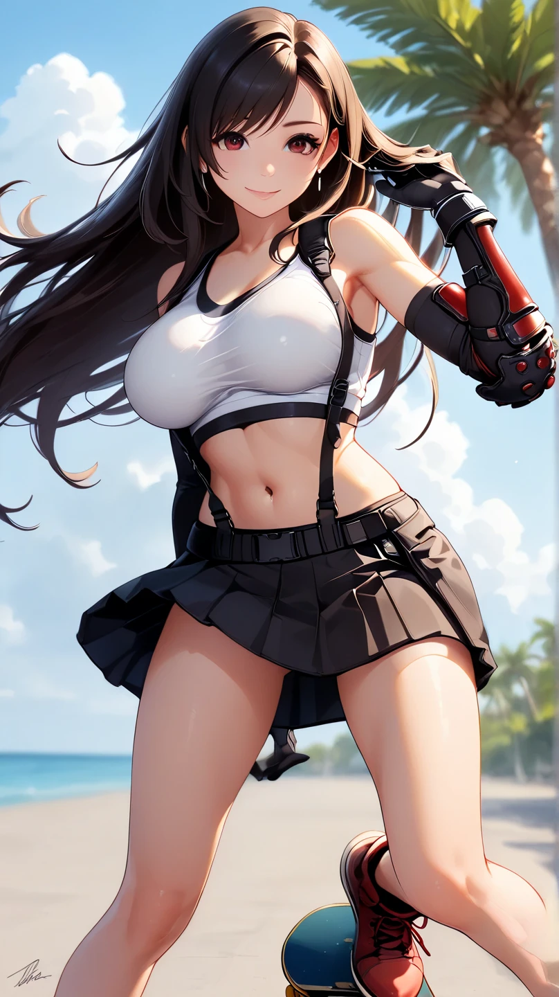 masterpiece、最high quality、high quality、a high resolution、a high resolution、high detail、lens flare、ray tracing method、high qualityの質感、high qualityの影、beautiful details、detailed and delicate、detailed texture、Realistic facial expression、Realistic and colorful、Gentle、cinematic light、side light、Sharp Focus、(1 woman:1.3)、(complex parts、draw up、The face of pure eros_v1:0.5)、(Details of a beautiful gentle face、detailed beautiful gentle eyes、Ideal facial proportions、detailed skin、Charm)、unusual hairstyles、Beautiful bangs、(Two Tone Gradient Hair Color)、slim、(Beautiful lifted breasts)、Raise your hand and give the peace sign、(Detailed crotch、Showing my crotch)、Women's juice、((I have the best orgasm))、(Light V-neck、Light thong, (Crop top)、(The wind blows and sways、 Collapse)、low angle composition, cute girl, long black hair, shy, white short skirt, white tight top, big hips, blushes, lifts her skirt up, black panties, glistening, erotica, on the park, front view from below