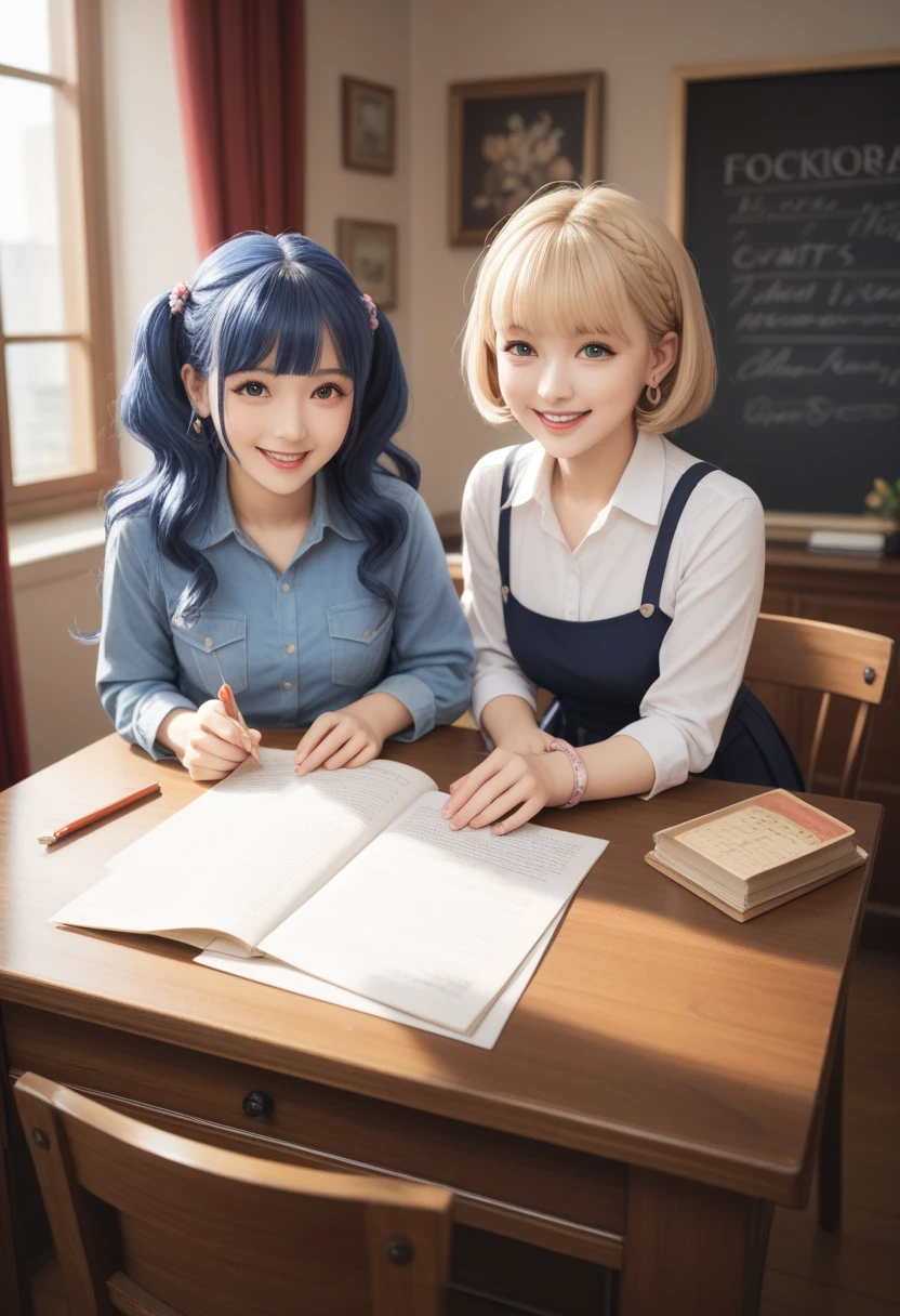 (original photo, best quality), (1 woman with silver short hair), Chizuru Techibana, natural lighting, Upper body, cafes, Smile, Satosh Khan Art Style