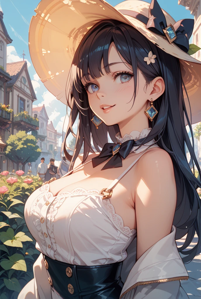 masterpiece:1.2, 8k, photorealistic:1.37, cute girl, sparkling eyes, shining lips, beautiful detailed eyes, beautiful detailed lips, long eyelashes, flowing hair, joyful expression, vibrant dress, sitting on a grassy field, surrounded by colorful sunflowers:1.2, wearing a stylish hat, a warm and sunny day, soft natural lighting, vivid colors, medium: oil painting, ultra-detailed, realistic, bokeh, dynamic action,