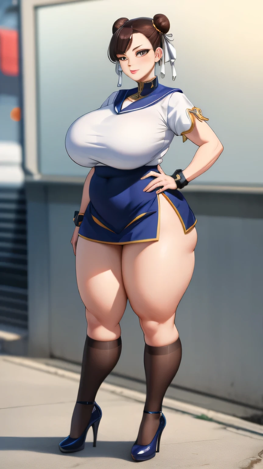 Large Breasts, Big Hips,Full Body Shot, Mature mother, Whipping the lower body, plump thighs, Ample calves, Seductive mature woman, Perfect body, Plus Size Model,high school girl,Sailor suit, The skirt is short,Mature woman wearing Sailor suit,Chunli