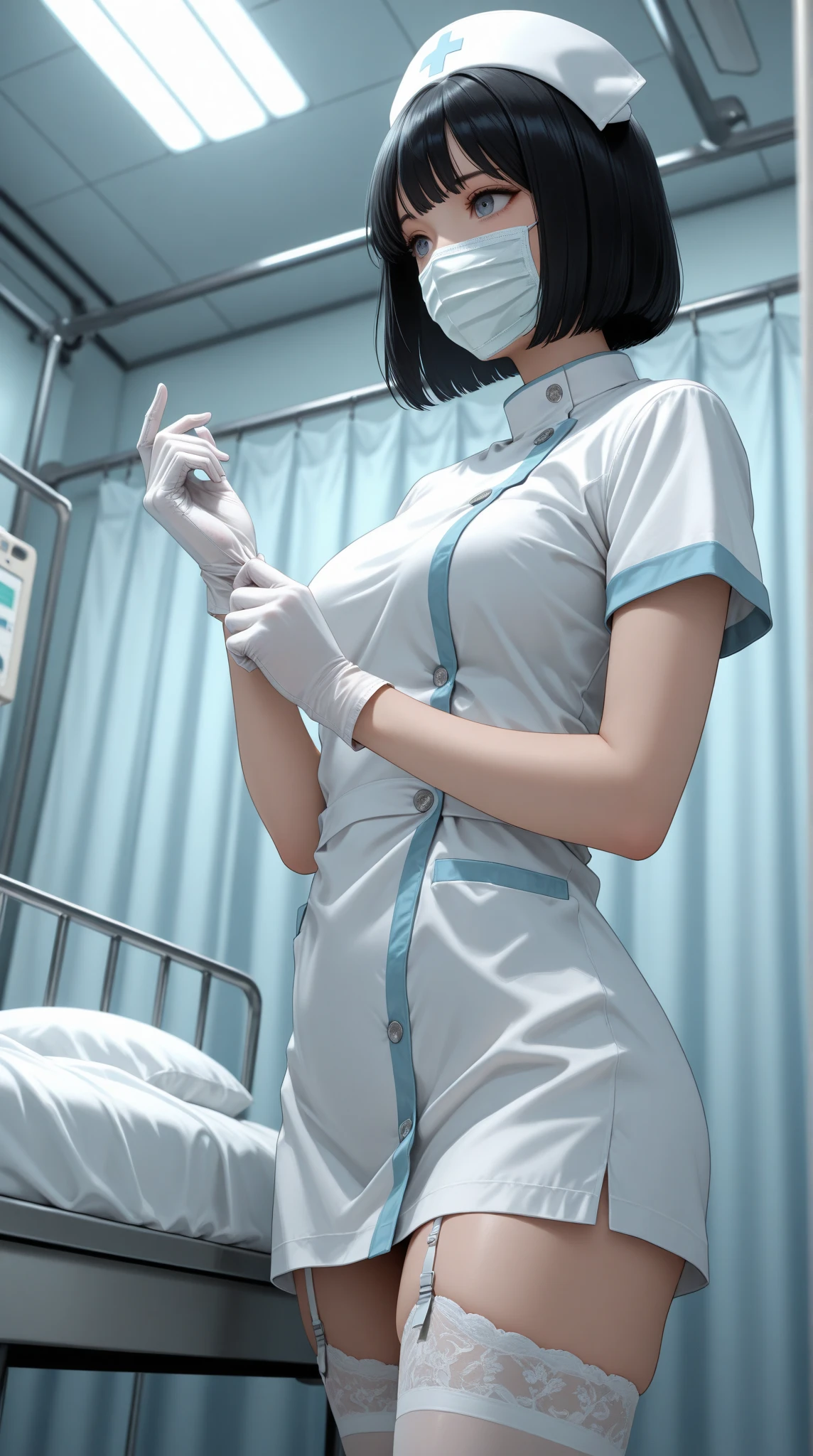 Thai Women、20yr old、be shy、Human skin feel、Realistic Woman、Dental Hygienist、dentistry、dentist、Solo Shot、short-cut、surgical mask、masks、gloves、rubber glove、