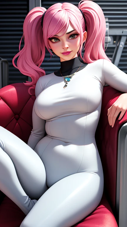 (masterpiece, best quality:1.2),((photoreal)),perfect anatomy,solo, ((1 middle age woman)),Haman_Khan,((looking at viewer:1.4)),horizontal angle,((shoot from front:1.4)),((small soft breasts:1.4)),((soft Piutuary breasts:1.4)),((muscular:2.0),((do not hide your crotch)),((do not show your skin:1.4)),(cod lips),((sitting on the chair:1.3)),(leaning back),((spreading legs wide:1.3)),detailed hair,sidelocks,right pink hair,turtle neck black dress,(satin dress),silk dress,mermaid line dress,((puff sleeves)),long sleeve,juliet sleeves,high heel,((purple shiny rubber leggins)),sharp focus