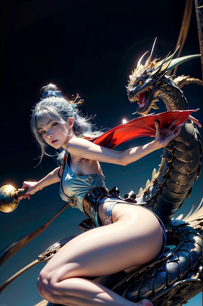 a woman with a sword and a dragon on her back, an anime drawing by Yang J, trending on pixiv, fantasy art, human and dragon fusion, dragon girl, queen of dragons, knights of zodiac girl, extremely detailed artgerm, mystical atlantean valkyrie, frost dragon, trending on artstation pixiv, dragon queen, detailed key anime art