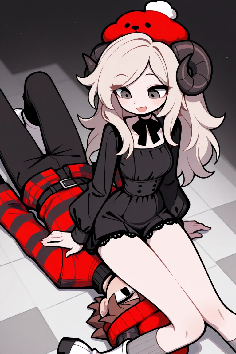 masterpiece, best quality,modeus \(helltaker\), 1girl, solo, horns, demon girl, demon horns, white hair, heart, red eyes, symbol-shaped pupils, black horns, heart-shaped pupils, looking at viewer, breasts, demon tail, tail, lingerie, loving, bedroom, bedroom background