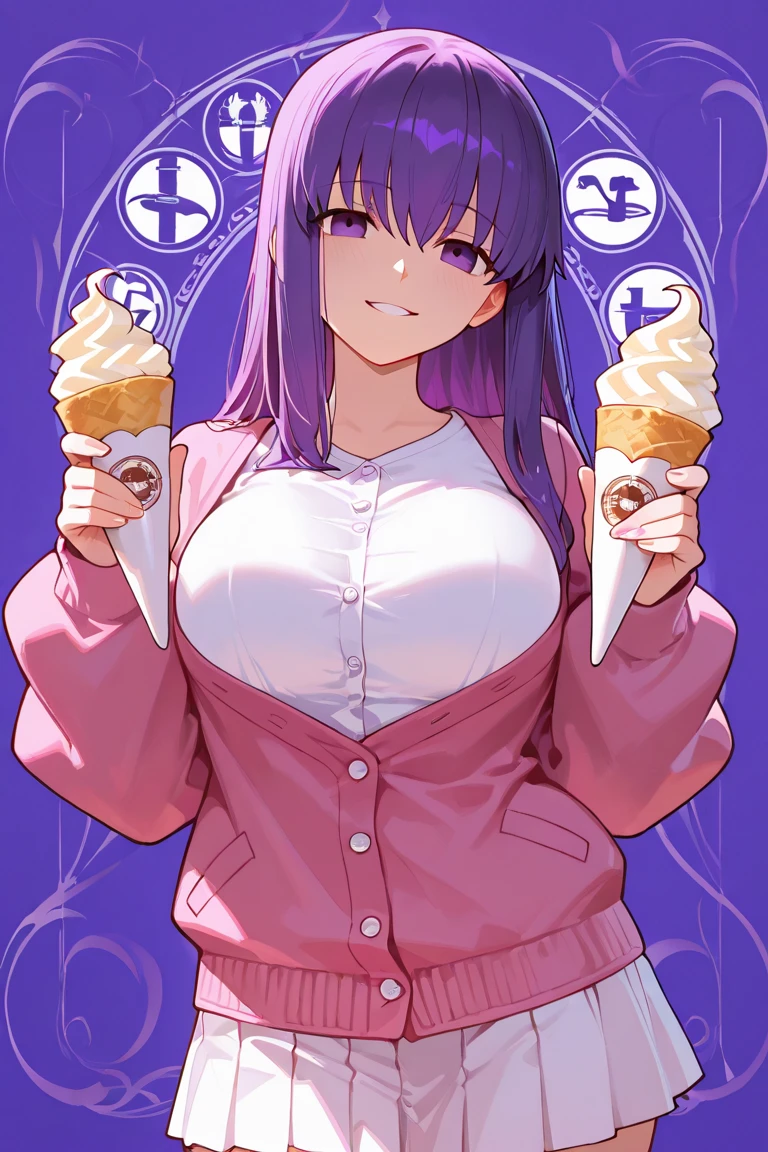 (wearing nothing:1.5), large breasts, ,Slicing meat, , 1girl, ,purple hair, two-tone hair, split-color hair, pink hair, blunt bangs, very long hair, purple eyes, . 15years old ,  , large breasts, solo, nsfw, nipple,  church, , bedroom, blue sky,, , Peeing, lactation, projectile lactation