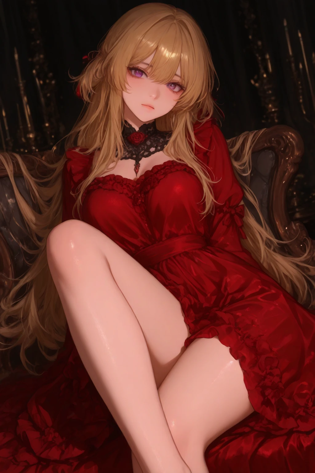 <lora:detail_slider_v4:2>, <lora:weight_slider_v2:-1>, <lora:litlights:0.1>, <lora:epi_noiseoffset2:0.6>, (masterpiece, best quality:1.3), (beautiful, aesthetic, perfect, delicate, intricate:1.2), (cute, adorable), (depth of field:1.2), (1girl, solo), colorful, vivid colors, perfect female form, perfect face, (red dress, spread legs, sitting in sofa, pussy, large breasts,:1.2)
