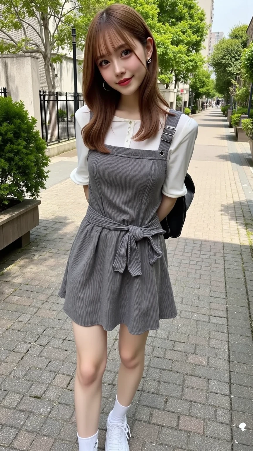 14 year old beautiful girl、baby face、1 girl,Wearing a navy maid outfit、Standing、In a modern and stylish house、Slim body type、Pretty thin、smile、show your teeth、Full body shot