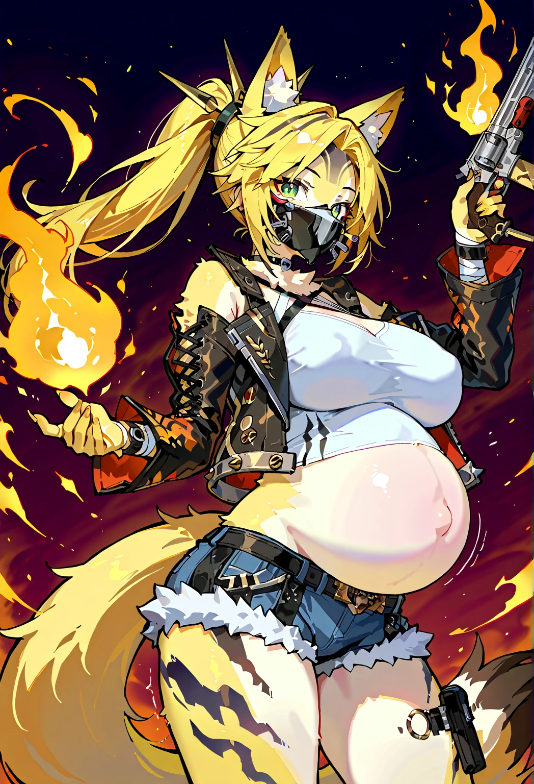 A close-up portrait of a beautiful girl (chica sks),post apocalyptic winged firefighter, Intricate, elegant, Very detailed, Digital paint, art station, Conceptual art, seeds, sharp focus, illustration, art by Krenz Cushart and Artem Demura and alphonse much, ((fire in the hands)) huge breasts