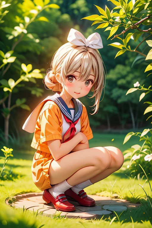 superfine illustration, Perfect ???????, Best Quality, Hires, amazing shading, Beautiful skin, 1 little girl, School Uniforms , Full body, A smile、the beach:1.5、the pose、行走