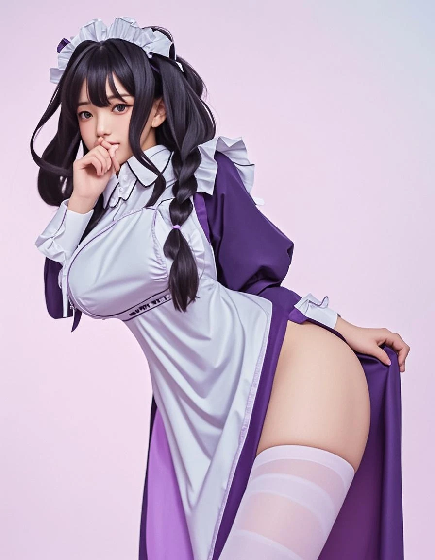 Attractive dressing Beautiful long back hairs, back head,perfect facial features of well dressed anime girl standing backward show-off big back ass in bedroom face is not seen empty hand's ,looks like gorgeous wife giving a eligent pose wearing princess wedding gown dress, ((with big body curves, attractive queen diamond crown full dressed white and purple clothing,bouncy breasts:2.4 thin waist,big wide hips , but gigantic thighs)) wearing necklaces with princess sexy attractive long frock clothes full body clothing wedding white and purple bride clothes added coastly stockings,flowen net design frock