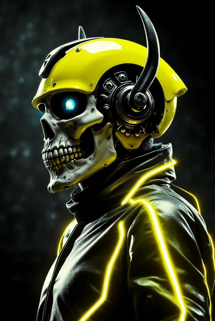 retro ink,robotic creature, lich, neon black and yellow, <lora:Retro_Ink_SDXL:.5>