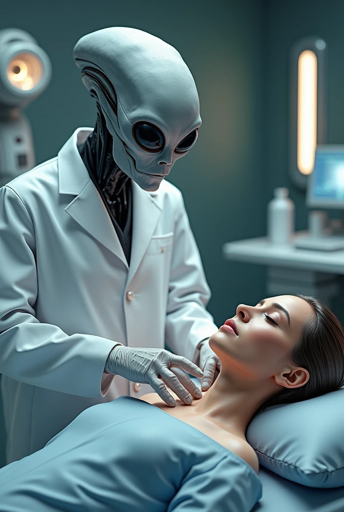 Nurse healing an alien ,in the space