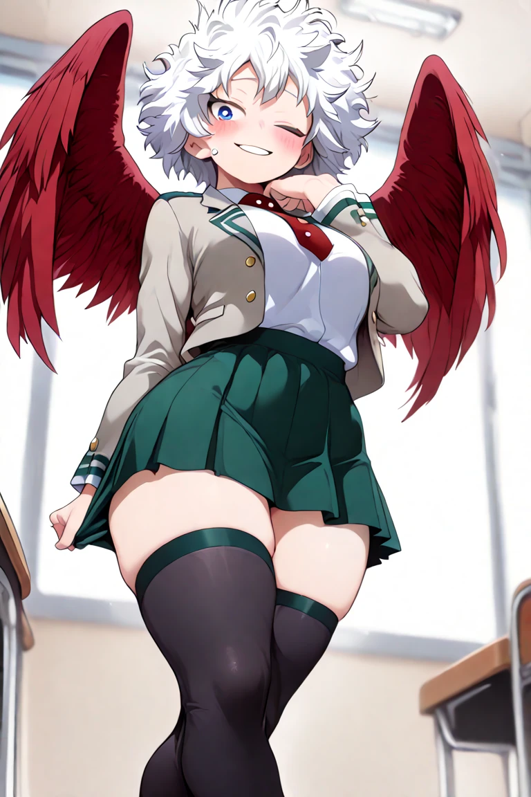 (((((whole body)))))、Utsuho、Green pleated skirt、smile,、Cowboy Shot、 standing on one leg ,leg_lift,panties,standing_split、