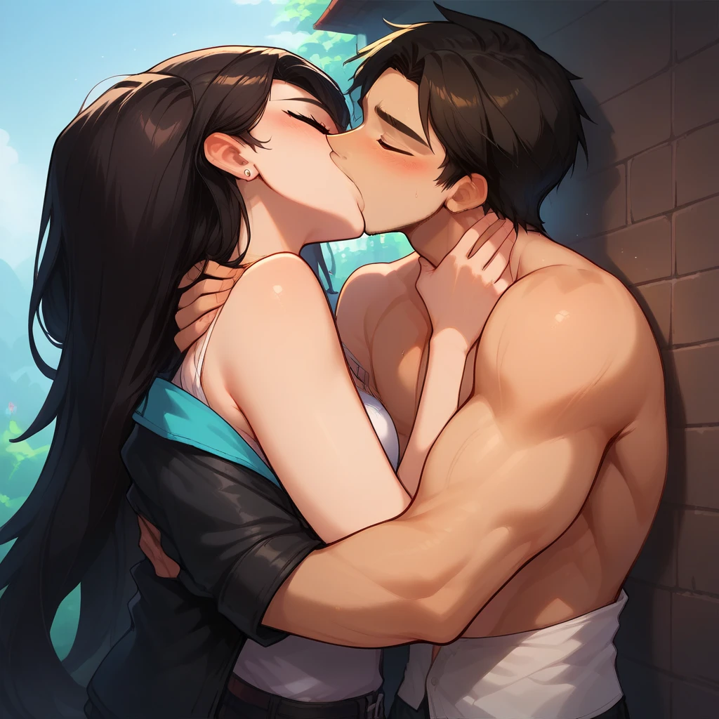  
A 3 black-haired woman in a bad boy, with big breasts, Wide hips, I will trace the great, completely naked, In a naked straddle position in an alley Mitras sucks and licks two big black cocks 