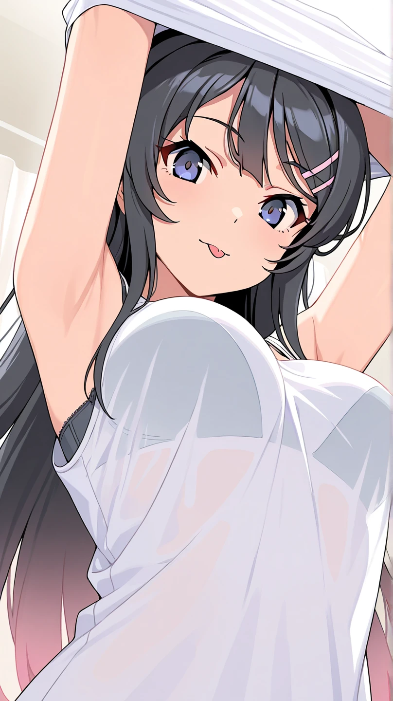 Junior high school student who looks like an elementary school student, 14 years old, (very short:1.5), 140 cm tall, black hair with a slight green tinge, short ahoge, beautiful long hair but with a little hair sticking out, beautiful round eyes, blue eyes, smile, boyish, big breasts, hair longer than waist, long hair, childish face, gentle smile, a little shy,black hair with a slight green tinge, boyish, gentle smile,  ( Deep greenish black hair: 1.2)，bed, soft hair , (Naked: 1.5)，nipples are visible，pussy are visible