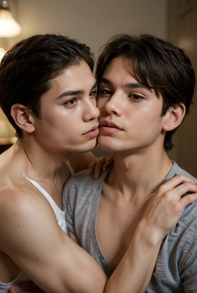 Two boys kissing in front of the moon