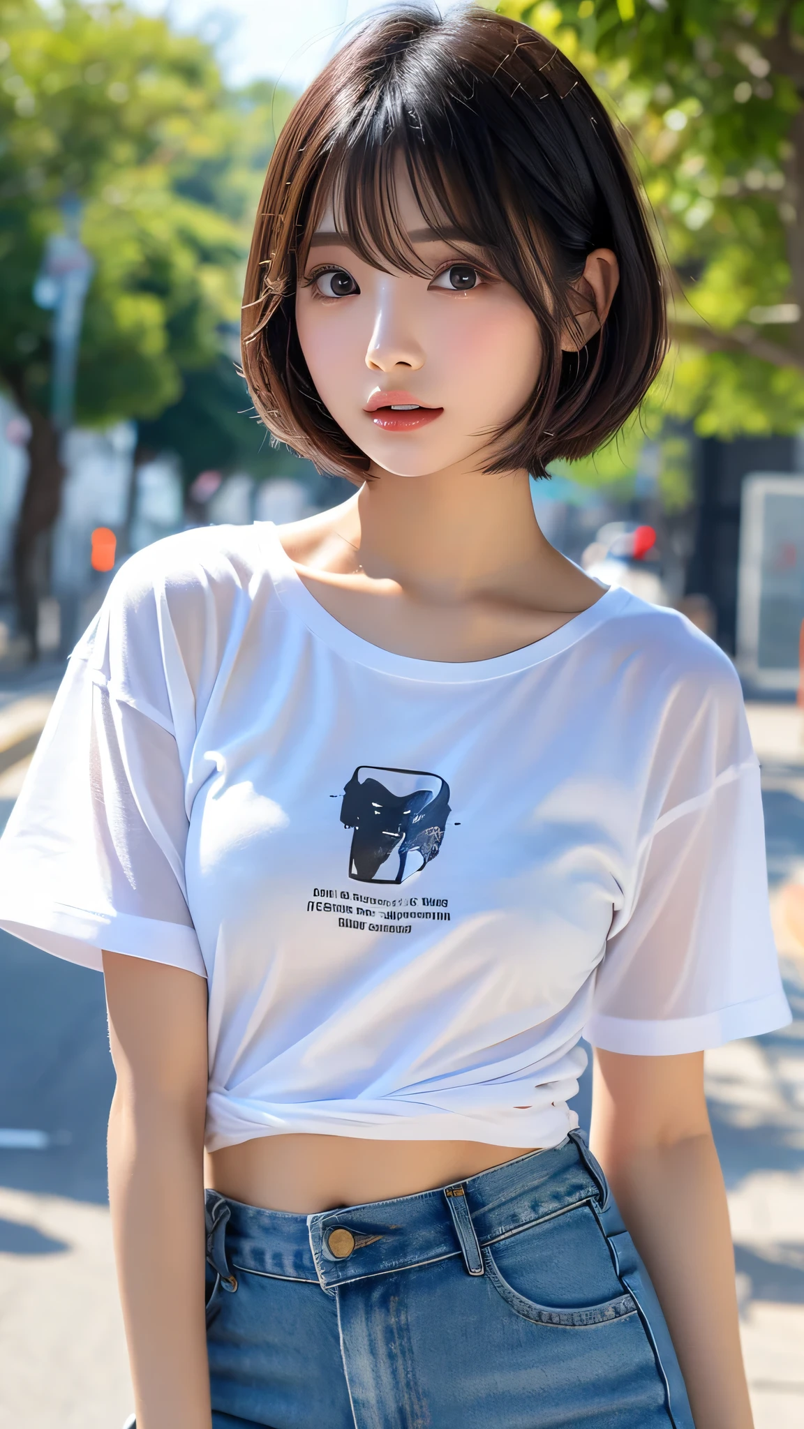 (RAW photo, best quality), (realistic, photo-realistic:1.2), 1girl, high quality, (high detailed skin:1.4), puffy eyes, glasses, gorgeous hair,  (dark room:1.3), (rim lighting:1.3), (dimly lit:1.3), (dark night:1.3), indoors, portrait, long black hair, pony tail, dark background, short hair,  midriff, full body, t-shirt, dolphin shorts 