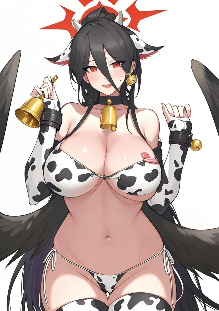 score_9, score_8_up, score_7_up, score_6_up, 1girl, breasts, bell, swimsuit, solo, bikini, cow print, animal print, ear tag, hasumi \(blue archive\), red eyes,, halo, black hair, animal ears, thighhighs, long hair, neck bell, cow ears,, cowbell,, looking at viewer, blush, cleavage, hair between eyes,, very long hair, , big breasts, black wings, , alternate costume, collar, collarbone, mole, , , bare shoulders, large breasts, ponytail, , gloves, mole under eye, side-tie bikini bottom, bangs, print bikini, elbow gloves, fake animal ears,, , , , in on a farm,,1boy,pov,sex ,dark-skinned male, big penis,testicles, cross-section view, cowgirl position,vaginal sex,cum, foreing object, vibrators