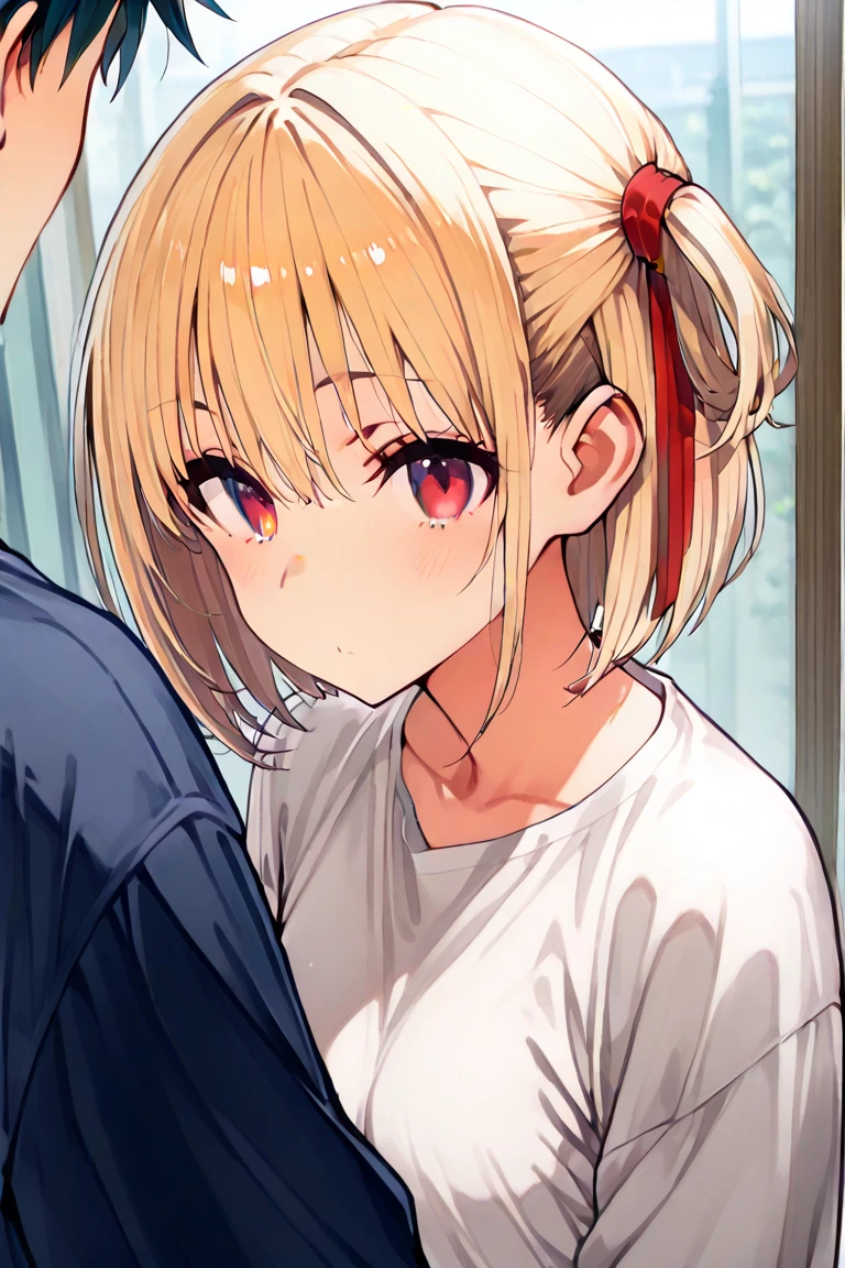 NSFW,(((1girl,1boy,fellatio))),(((Pixel Perfect, Perfect detail))), Chisato Nishiki,  Looking at the audience, smile, 