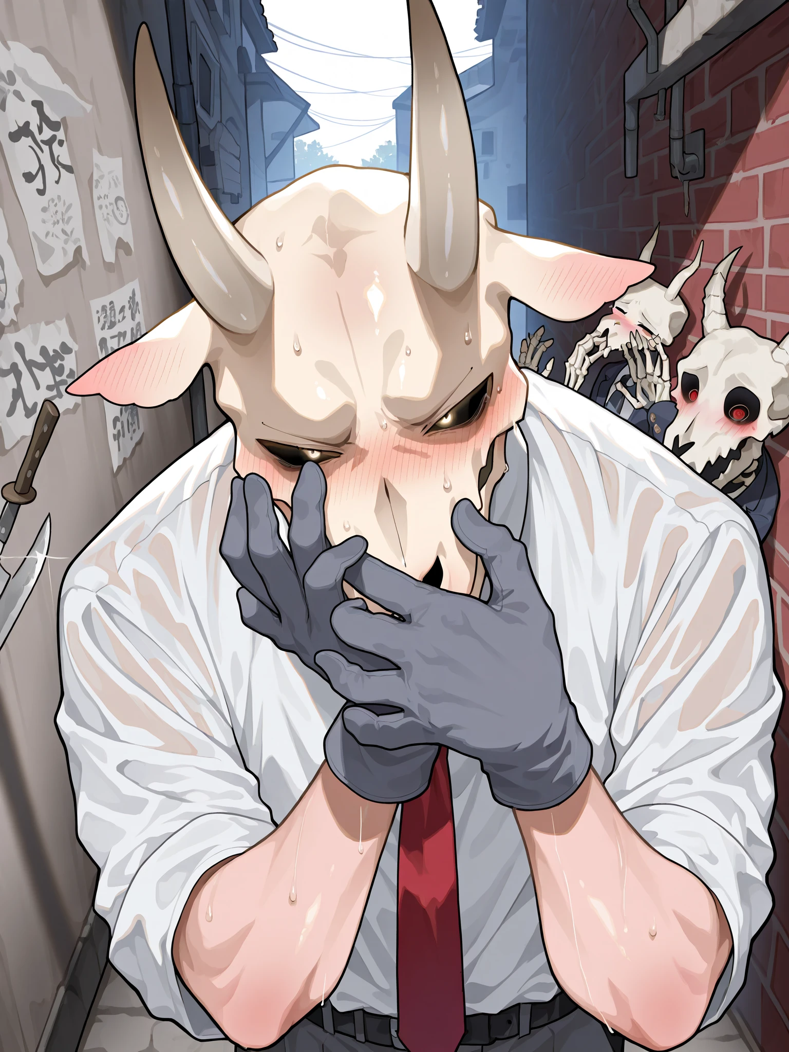 Male, human, handcuff, bondage, tied up, excessive ropes, jackal, anubis, suprised expression, black fur, vibrant, cinematic, (excessive bondage), canine penis,