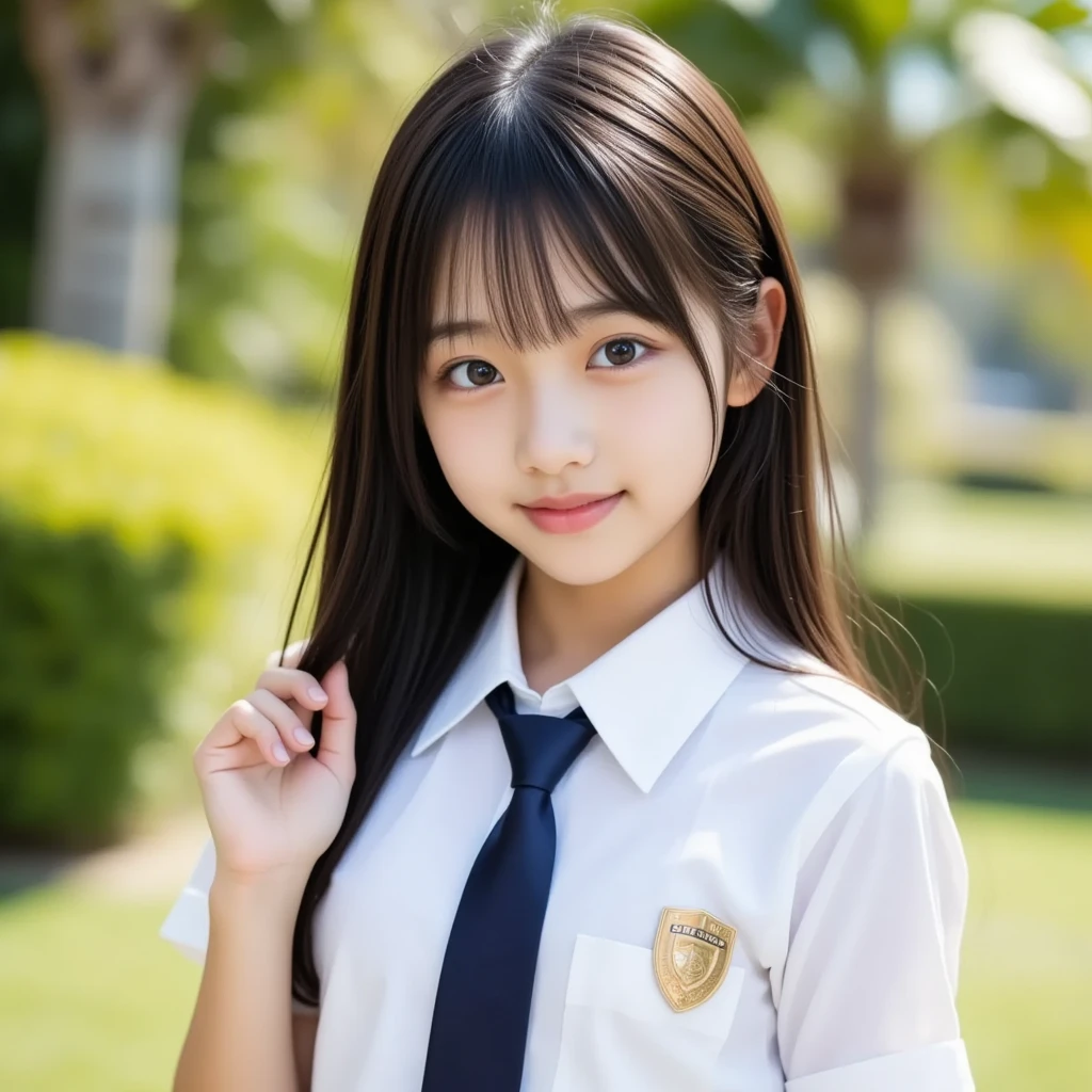 (Best-quality, Masterpiece, Ultra-High-Resolution, (Photorealistic:1.4), Raw Photo, depth of field, professional lighting, perfect anatomy, extremely details), 1girl, 15-years-old, the most famous Japanese idol, ((wearing uniform of Japanese-national-soccer-team), (extremely cute face like the most popular Japanese idol, (extremely cute and extremely big eyes), extremely beautiful long-hair, (extremely beautiful and extremely realistic skins), extremely cute long-eyelashes, extremely cute lips), looking at viewer, innocent smile