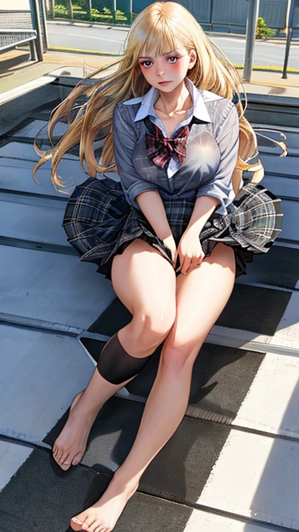 100mのGiant art, Surreal , highly detailed Giant shot, Giant, Long Hair, Black Pantyhose, A gigantic high school girl bigger than a skyscraper, Huge , Navy Blue Blazer, Red tie, Mini skirt, Beige pantyhose, Pantyhose sole, Pantyhose Toes, take off shoes, very small metropolis, Trying to destroy a miniature metropolis, Full body description, GTS, giga Giant, Giant, Beige pantyhose, Pantyhose Legs, Pantyhose sole, Stomping City, Crush City, Small Town, Micro City,